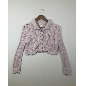 Jessica Simpson Cropped Knit Cardigan Lavender Button Up‎ Collared Sweater XS